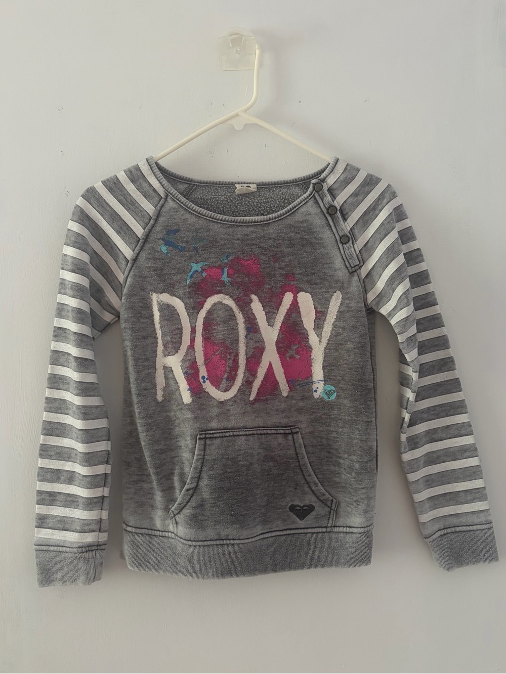 Roxy Girls' Gray Striped Pullover Sweatshirt - Gray